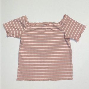 pink and white striped off the shoulder crop top